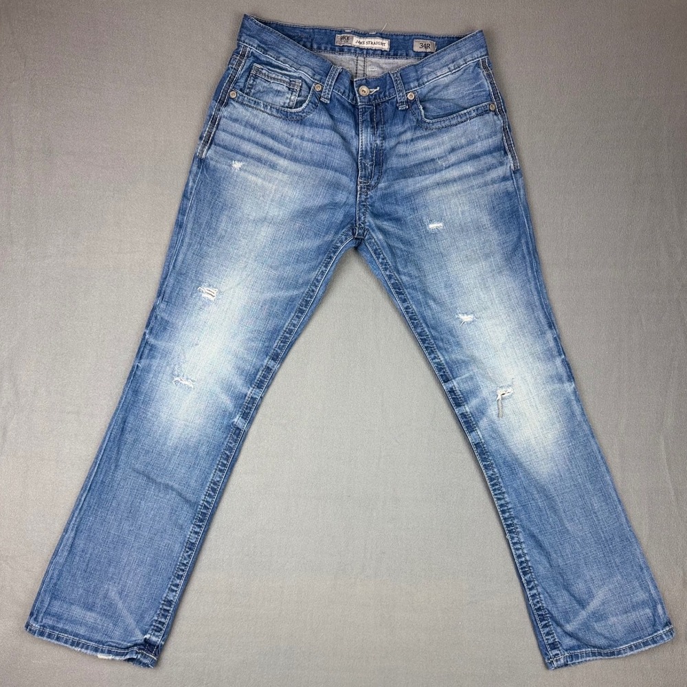 BKE Jake Straight Leg Jeans Mens 34R Medium Wash Distressed Denim ABM16015